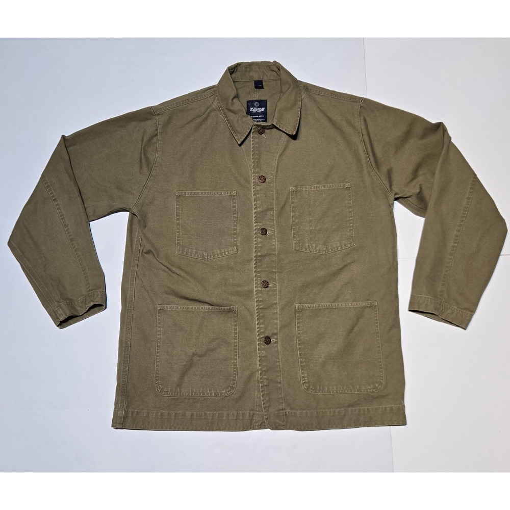 Y2K OshKosh Chore Jacket Mens Large Olive Canvas Workwear Utility Barn Coat